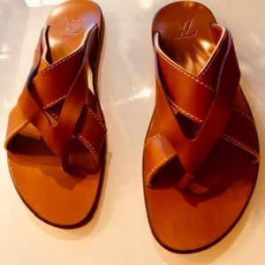 LOUIS VUITTON leather tan sandals men